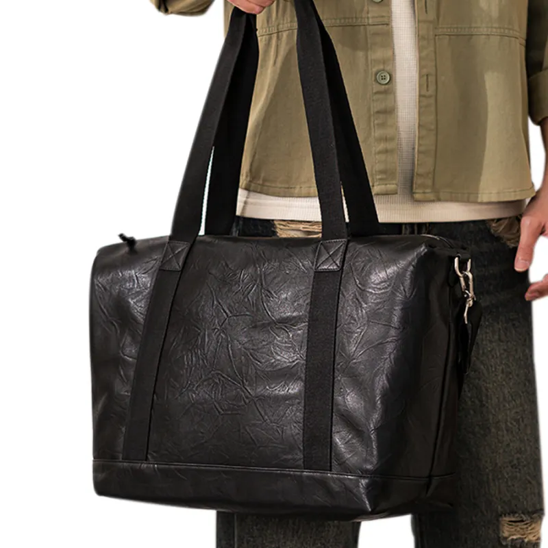 Back Step Genuine Leather, Top Grain Cow Leather Travel Bag, Gym Bag, Shoulder Bag Large Size Men's Black-5