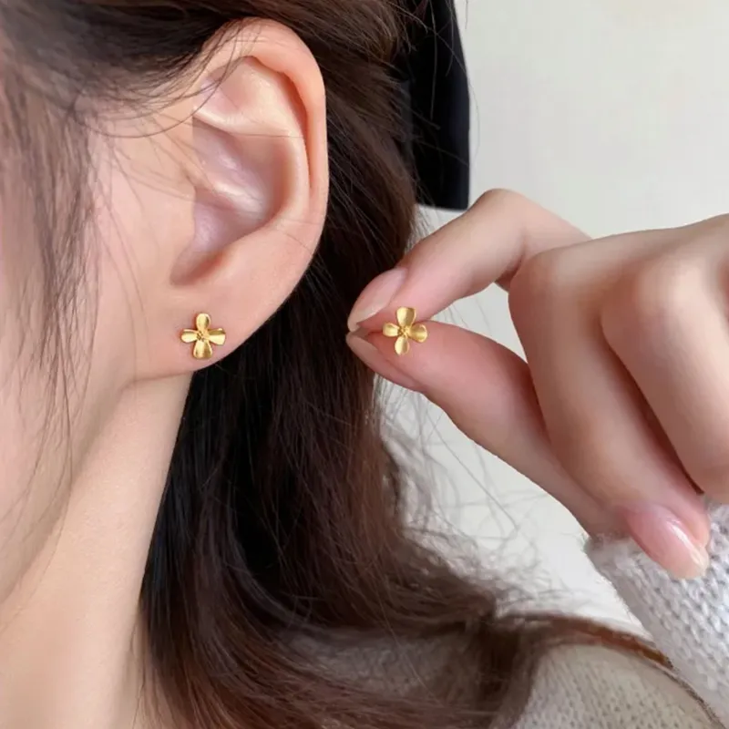 NATURALLYJOJO S999 Fine Silver Stud Earrings Women's Gold-2