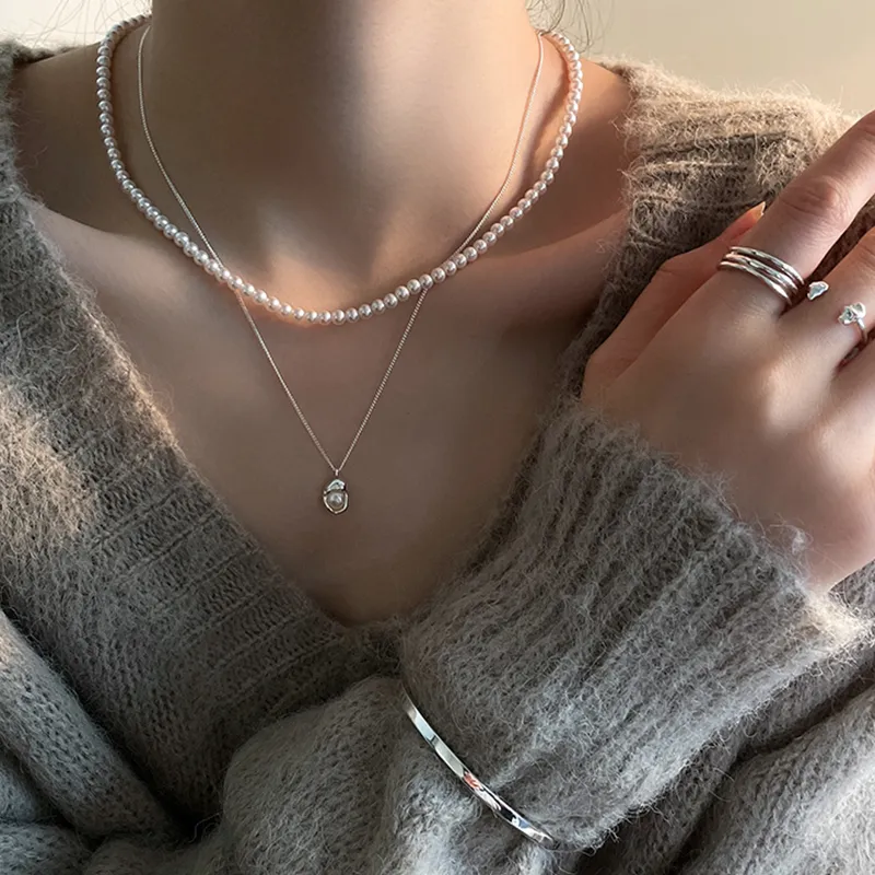 NATURALLYJOJO Faux Pearl Necklaces Women's Silver White-2