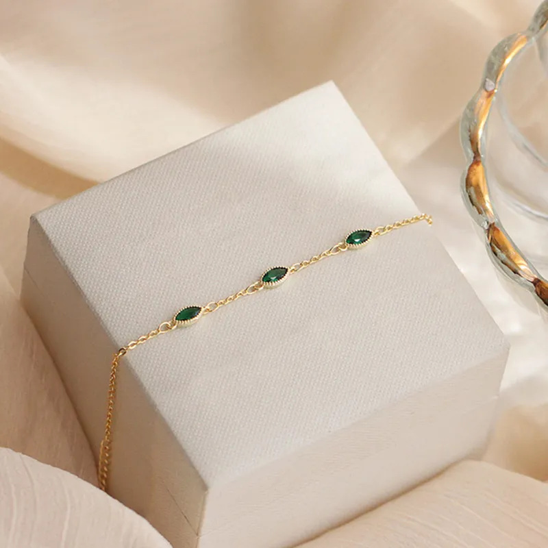 NATURALLYJOJO S925 Silver Bracelets Women's Gold/Green-5