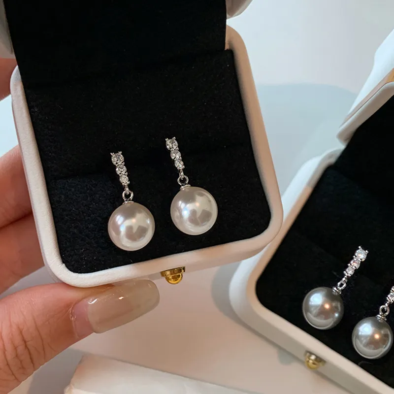 NATURALLYJOJO 925 Silver Needle Imitation Pearl Earrings Women's Gray-10