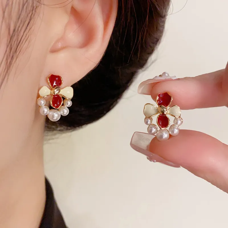 NATURALLYJOJO Copper Oil Drip Earrings Women's Red White-1