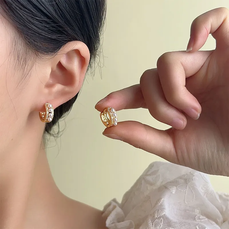 NATURALLYJOJO Copper Faux Pearl Earrings Women's Gold-1