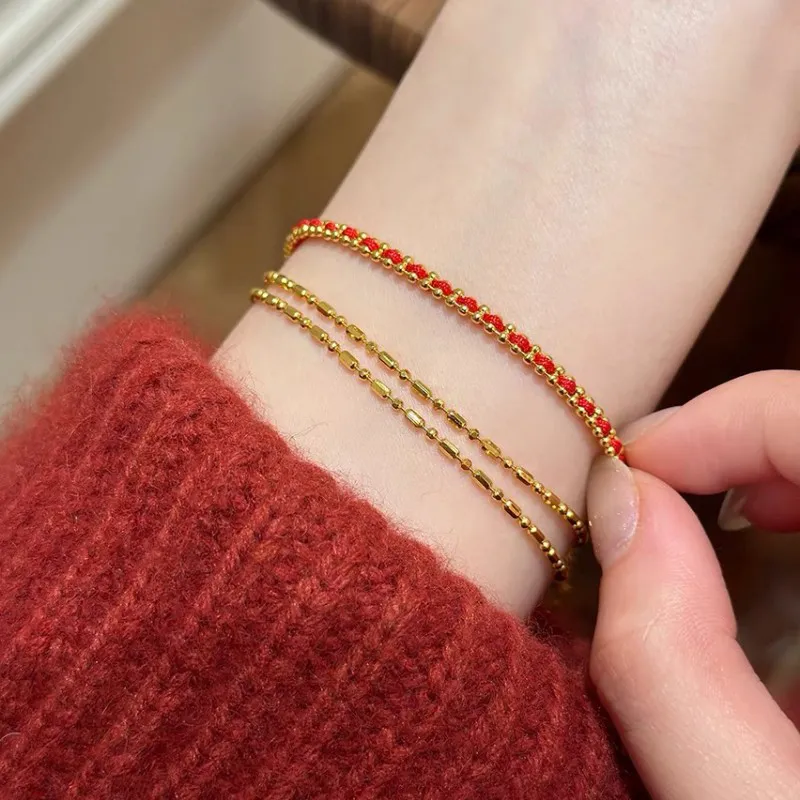 NATURALLYJOJO Woven Rope Bracelets Women's Gold/Red-2