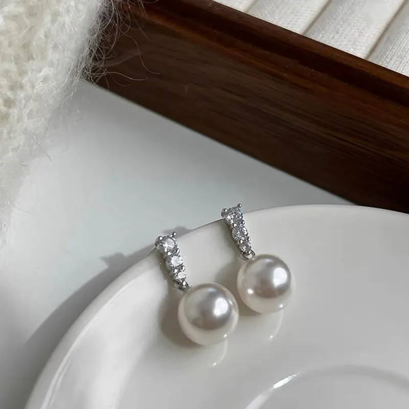 NATURALLYJOJO 925 Silver Needle Imitation Pearl Earrings Women's Gray-9