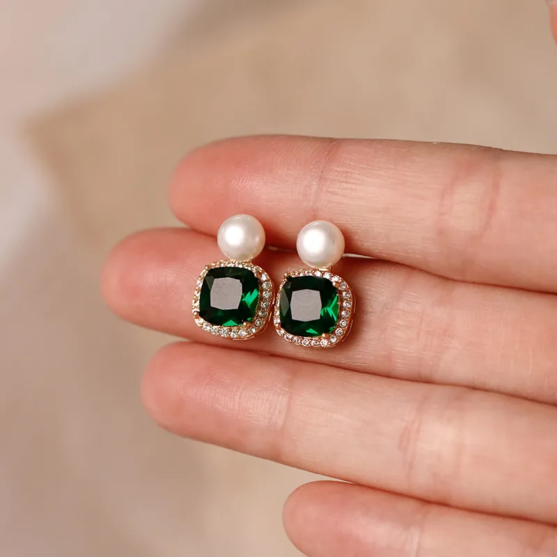 NATURALLYJOJO Zircon Earrings Women's Green-3