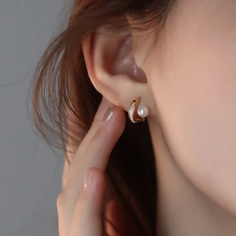 NATURALLYJOJO Faux Pearl Earrings Women's Gold-1