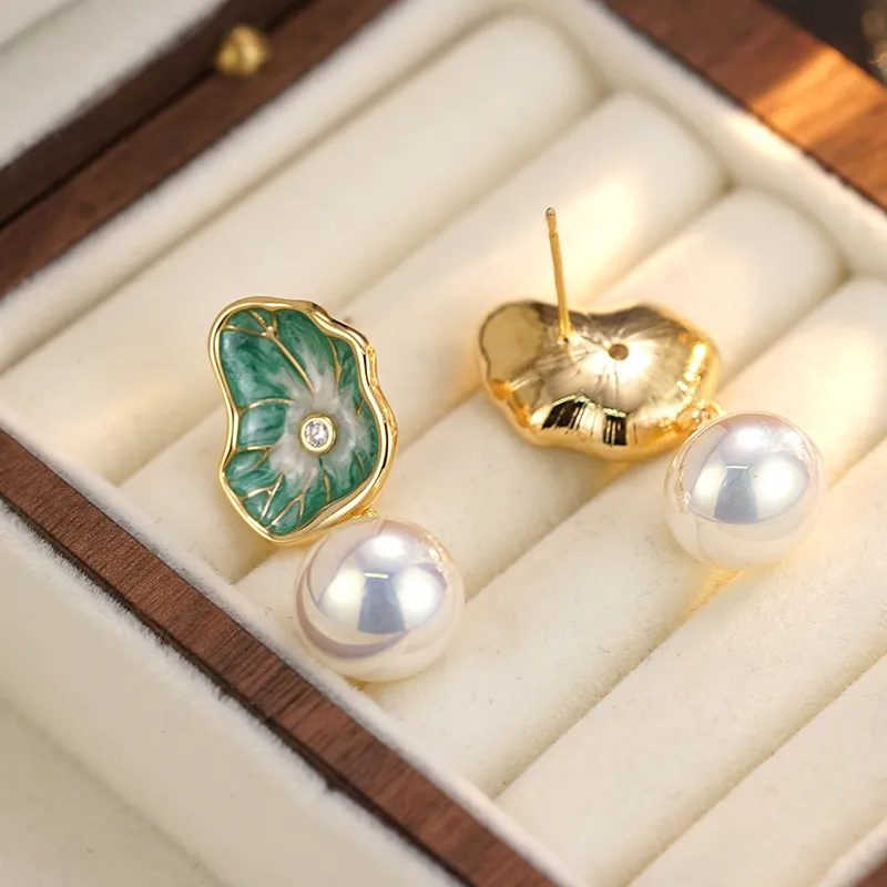 NATURALLYJOJO Faux Pearl Earrings Women's Gold/Green-6