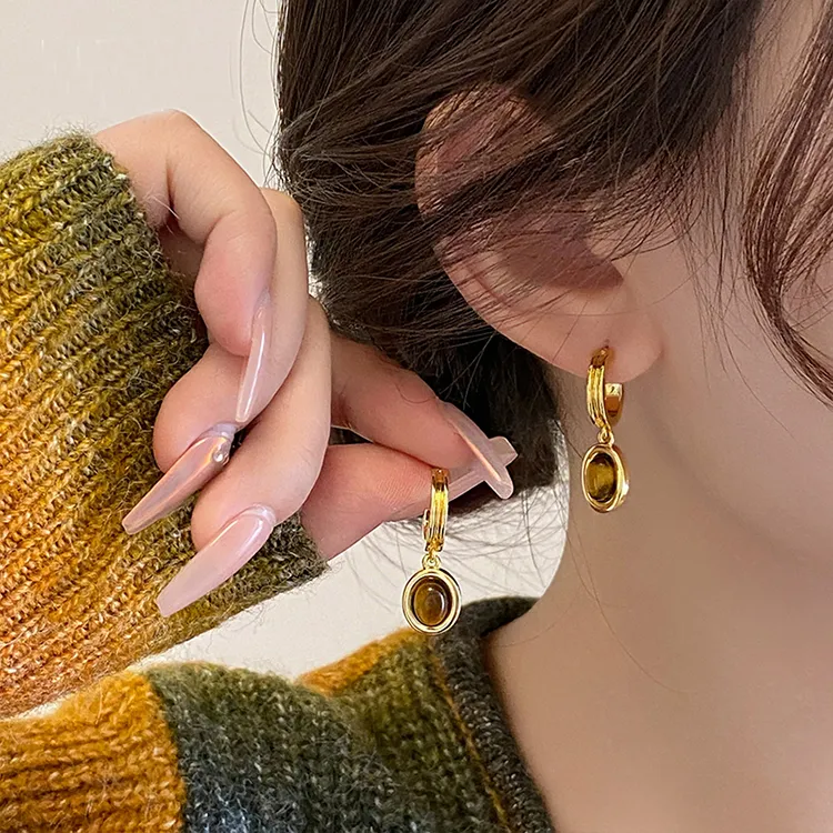 NATURALLYJOJO Tiger's Eye Stone Earrings Women's-1