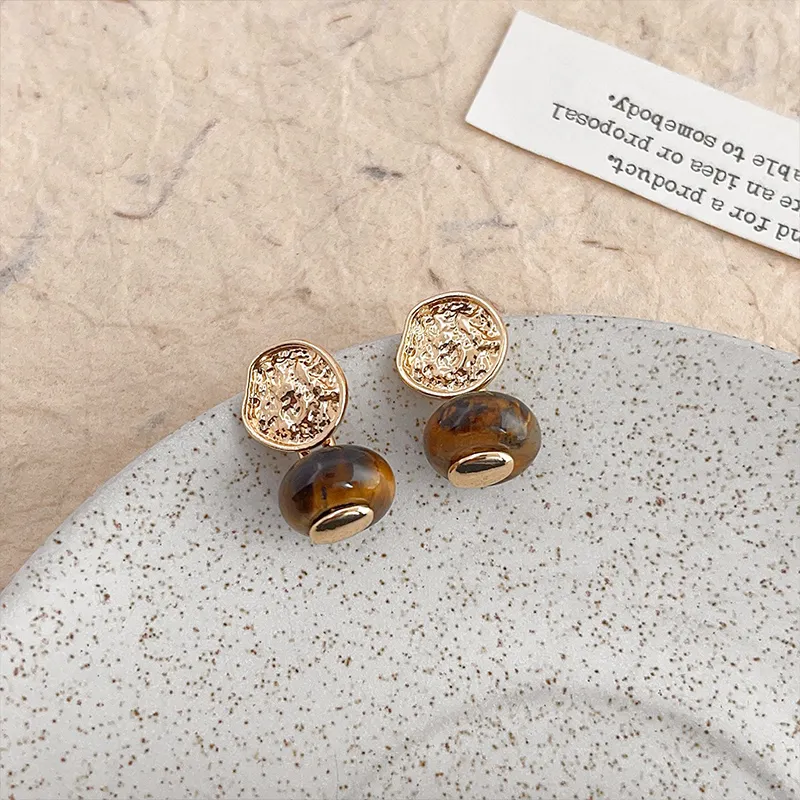 NATURALLYJOJO Faux Tiger's Eye Stone Earrings Women's Gold-4