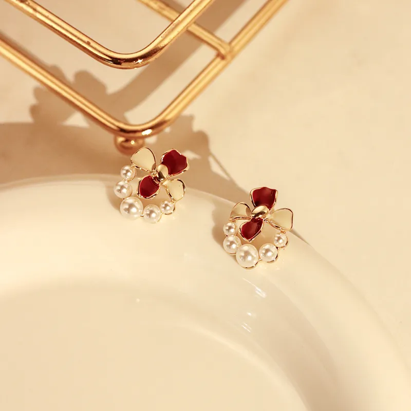 NATURALLYJOJO Copper Oil Drip Earrings Women's Red White-3