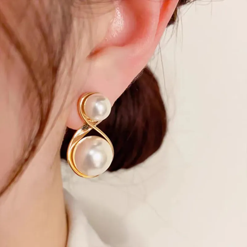 NATURALLYJOJO Faux Pearl Earrings Women's Khaki/White-9