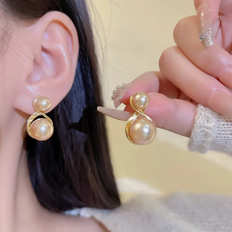 NATURALLYJOJO Faux Pearl Earrings Women's Khaki/White-2