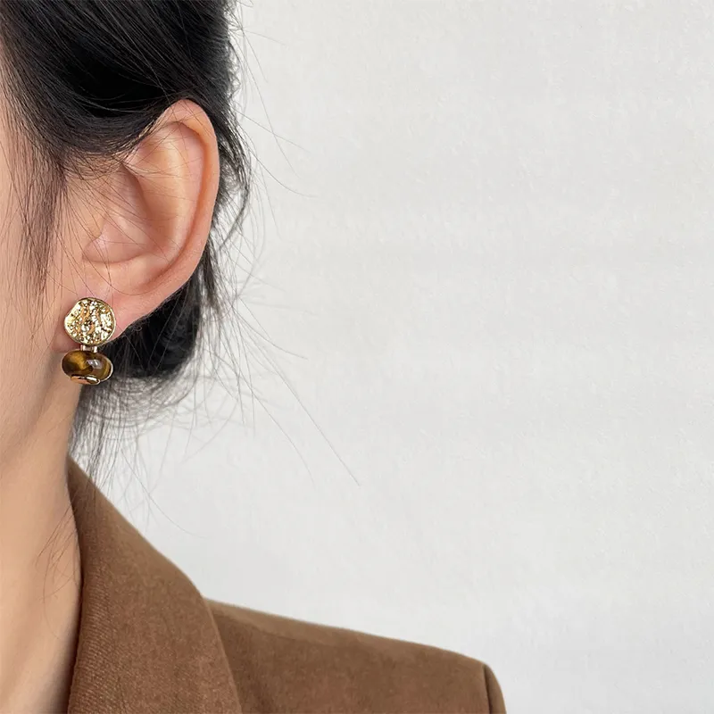 NATURALLYJOJO Faux Tiger's Eye Stone Earrings Women's Gold-1