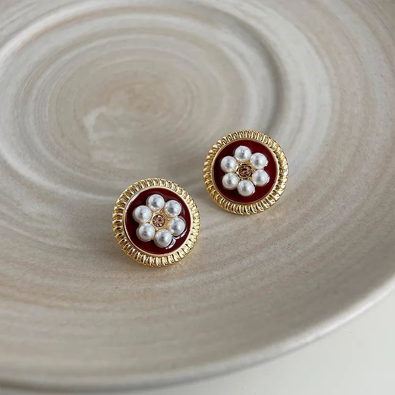 NATURALLYJOJO Faux Pearl Earrings Women's Red-3