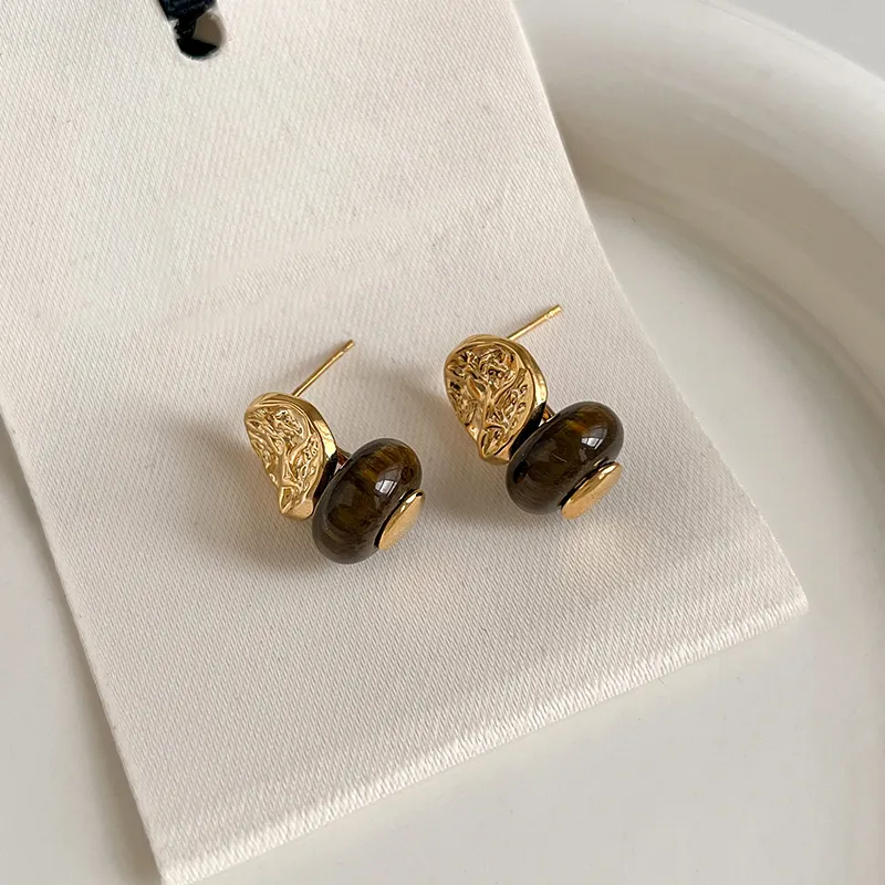 NATURALLYJOJO Faux Tiger's Eye Stone Earrings Women's Gold-6