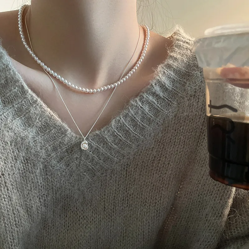 NATURALLYJOJO Faux Pearl Necklaces Women's Silver White-1