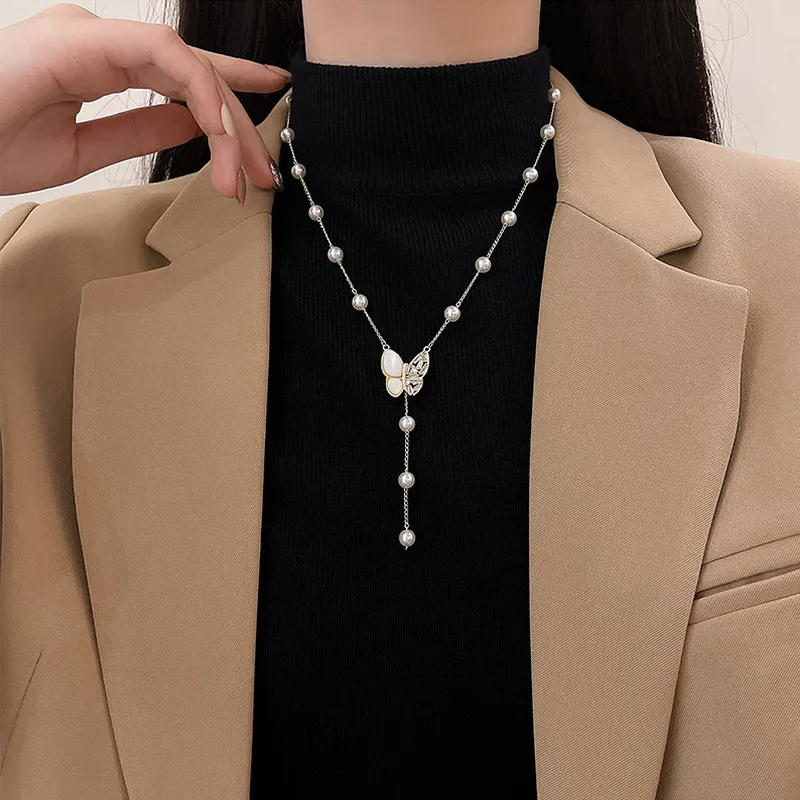 NATURALLYJOJO Copper Freshwater Pearl Zircon Necklaces Women's Gold/White-3