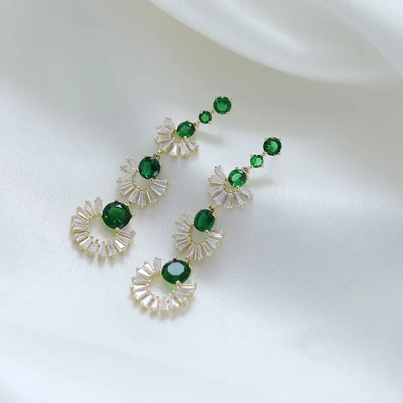 NATURALLYJOJO 925 Sterling Silver Needle Zircon Earrings Women's Green-4