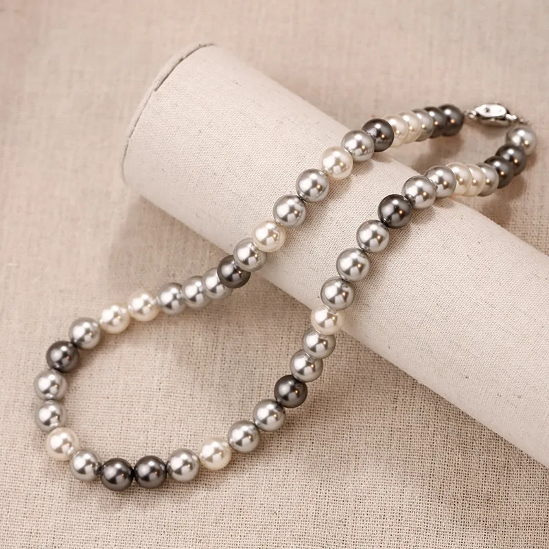 NATURALLYJOJO Imitation Pearl Copper Necklaces Women's White/Gray/Black-5