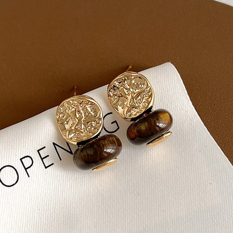 NATURALLYJOJO Faux Tiger's Eye Stone Earrings Women's Gold-3