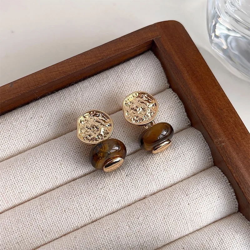 NATURALLYJOJO Faux Tiger's Eye Stone Earrings Women's Gold-5