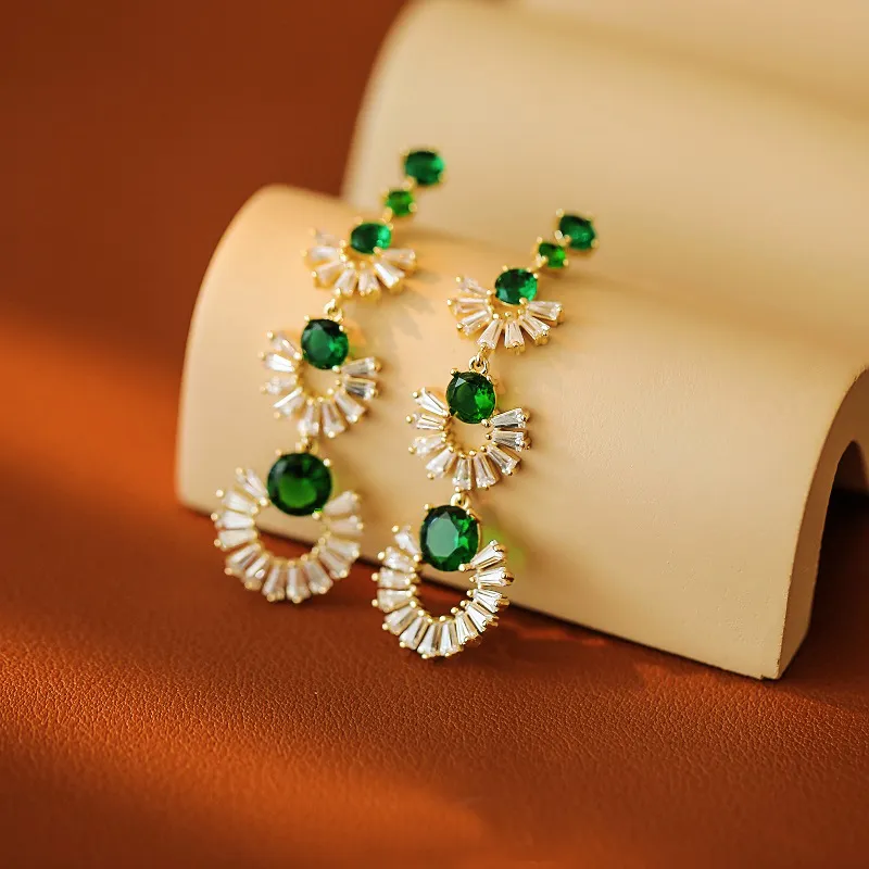 NATURALLYJOJO 925 Sterling Silver Needle Zircon Earrings Women's Green-7