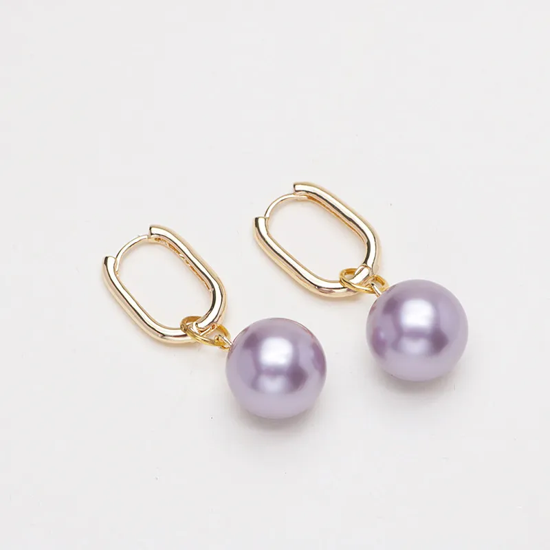 NATURALLYJOJO Shell Pearl Earrings Women's Green/Purple-7