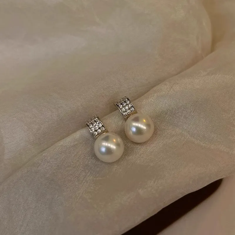 NATURALLYJOJO 925 Sterling Silver Needle Zircon Shell Pearl Earrings Women's Silver/Gold-7