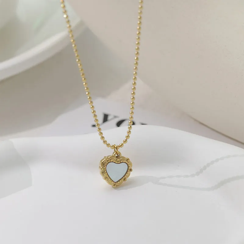 NATURALLYJOJO Titanium Steel Mother Of Pearl Necklaces Women's Gold-4
