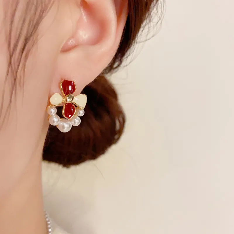NATURALLYJOJO Copper Oil Drip Earrings Women's Red White-2