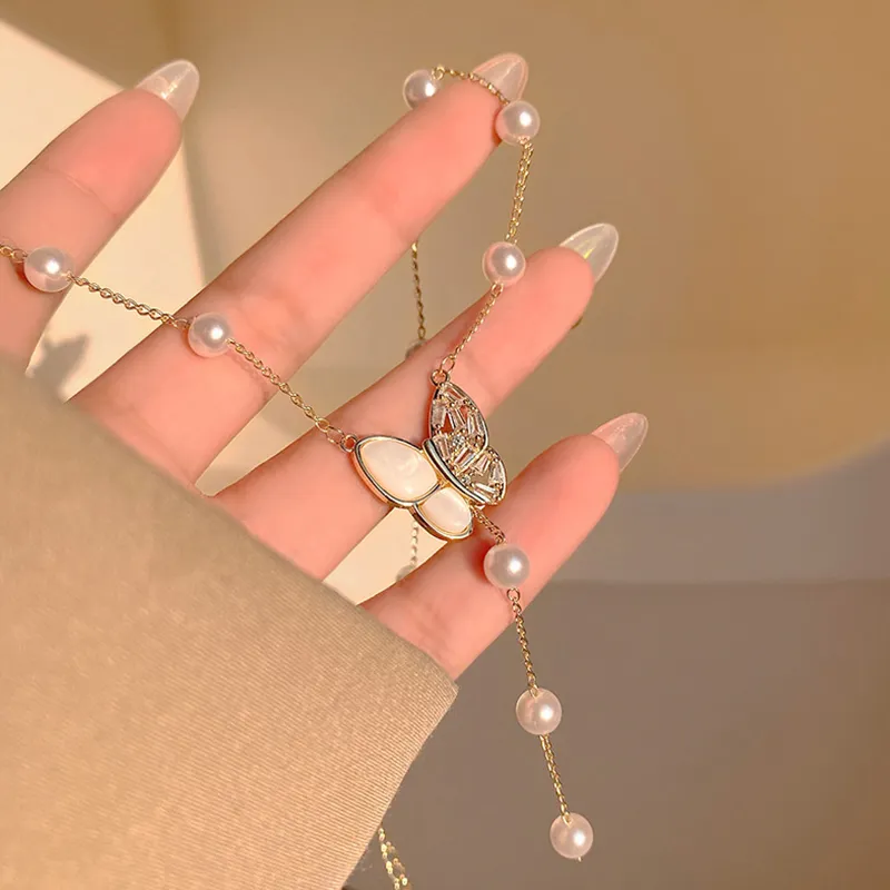 NATURALLYJOJO Copper Freshwater Pearl Zircon Necklaces Women's Gold/White-6