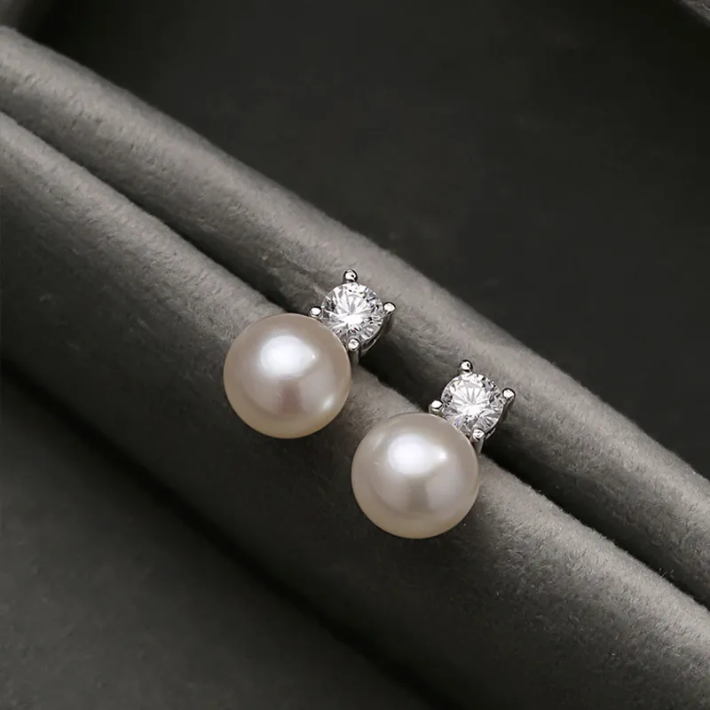 NATURALLYJOJO 925 Sterling Silver Needle Zircon Freshwater Pearl Earrings Women's Gold/Silver-8