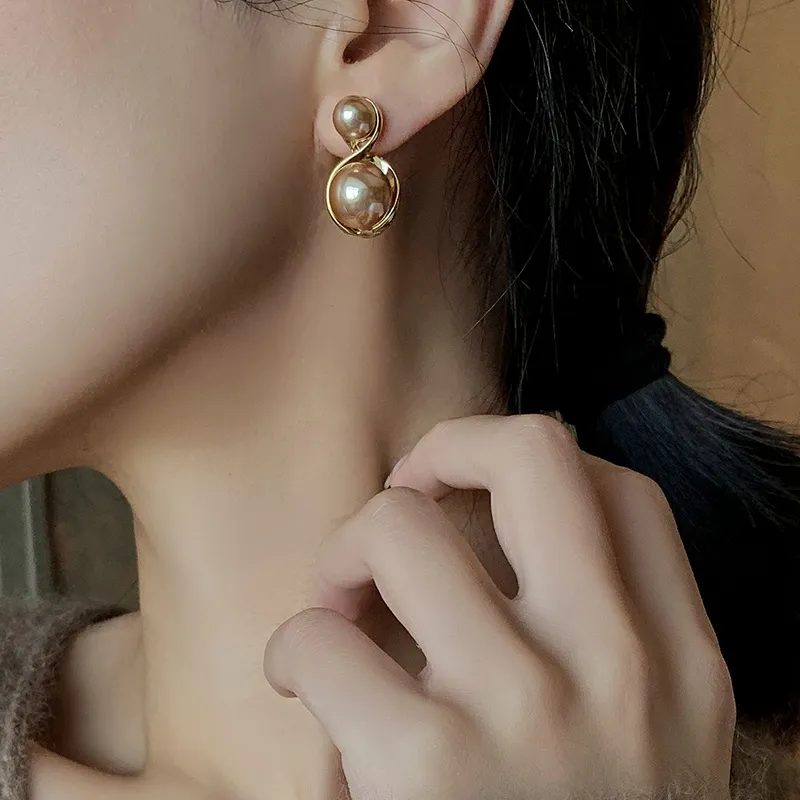 NATURALLYJOJO Faux Pearl Earrings Women's Khaki/White-1
