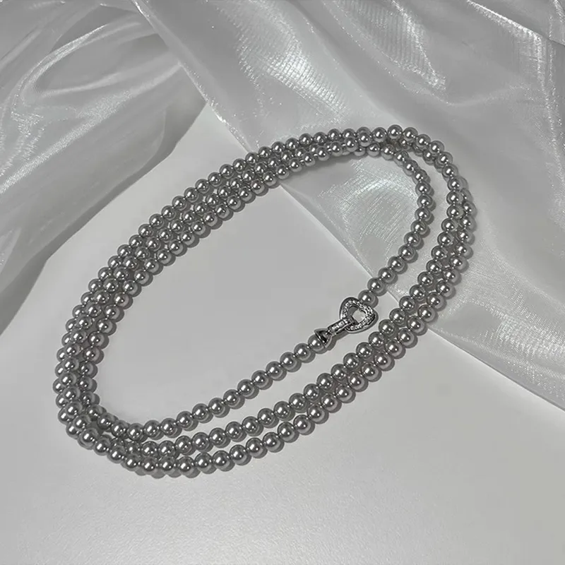 NATURALLYJOJO Faux Pearl Necklaces Women's White/Gray-11