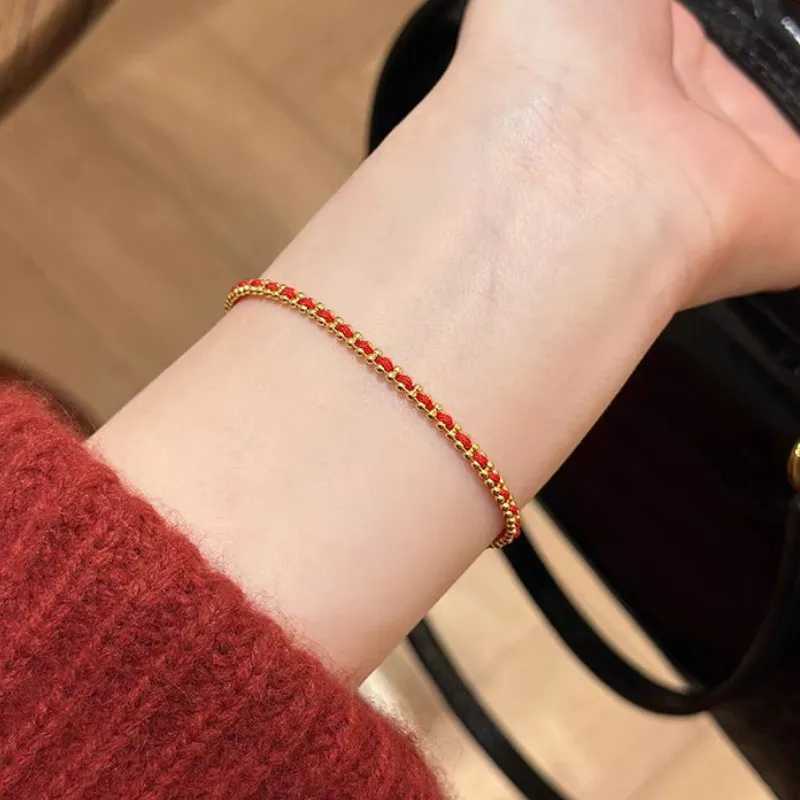 NATURALLYJOJO Woven Rope Bracelets Women's Gold/Red-1
