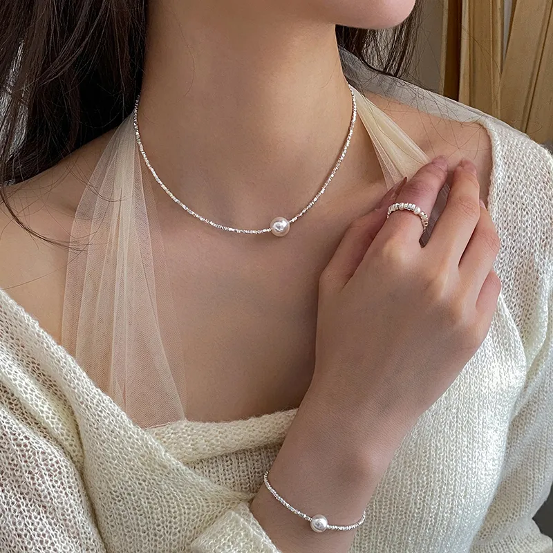 NATURALLYJOJO Faux Pearl Necklaces Women's White/Gray/Silver-1