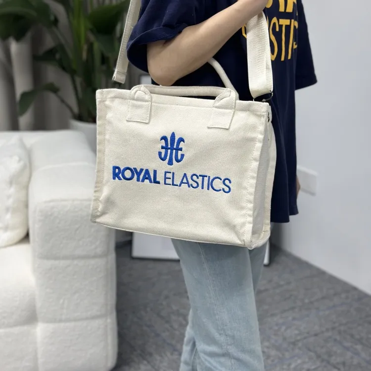 ROYAL ELASTICS Canvas Tote One Shoulder Handbag Unisex White-5