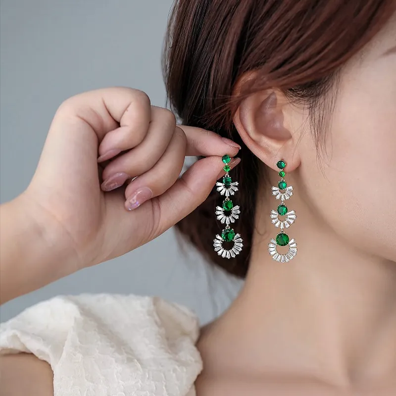 NATURALLYJOJO 925 Sterling Silver Needle Zircon Earrings Women's Green-2
