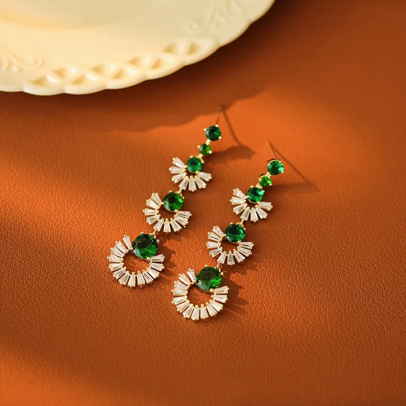 NATURALLYJOJO 925 Sterling Silver Needle Zircon Earrings Women's Green-6