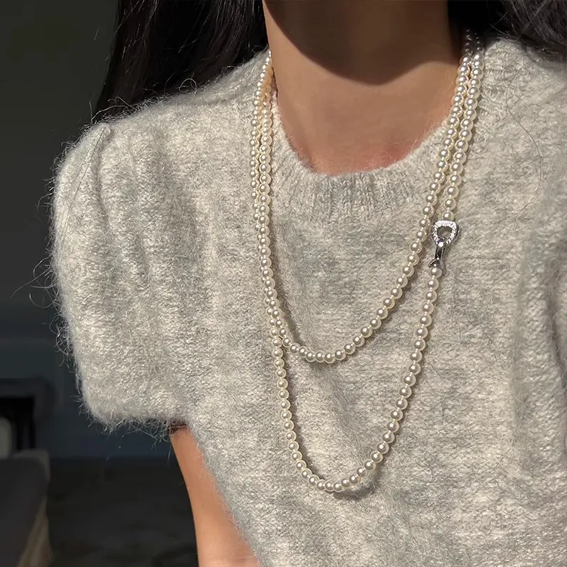 NATURALLYJOJO Faux Pearl Necklaces Women's White/Gray-1