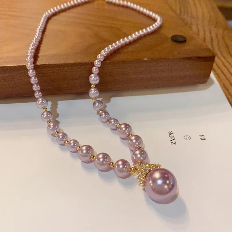NATURALLYJOJO Glass Beads Necklaces Women's Purple/White-4