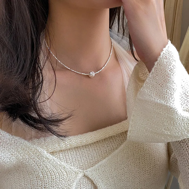 NATURALLYJOJO Faux Pearl Necklaces Women's White/Gray/Silver-3