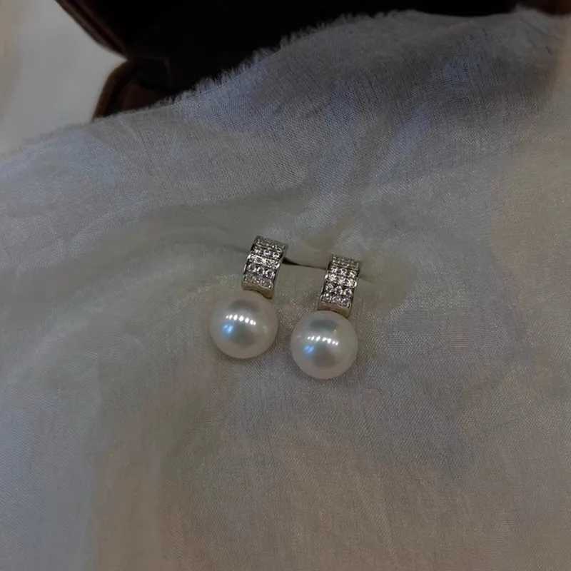 NATURALLYJOJO 925 Sterling Silver Needle Zircon Shell Pearl Earrings Women's Silver/Gold-5