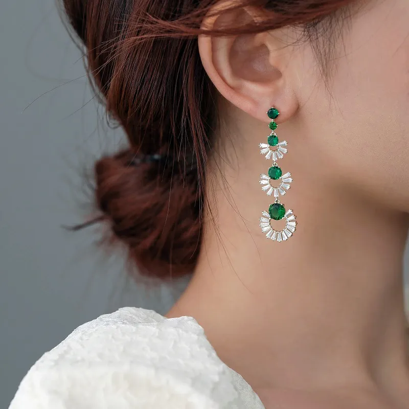 NATURALLYJOJO 925 Sterling Silver Needle Zircon Earrings Women's Green-1