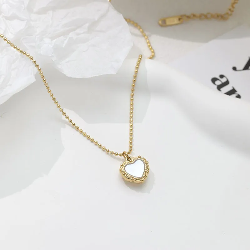 NATURALLYJOJO Titanium Steel Mother Of Pearl Necklaces Women's Gold-6