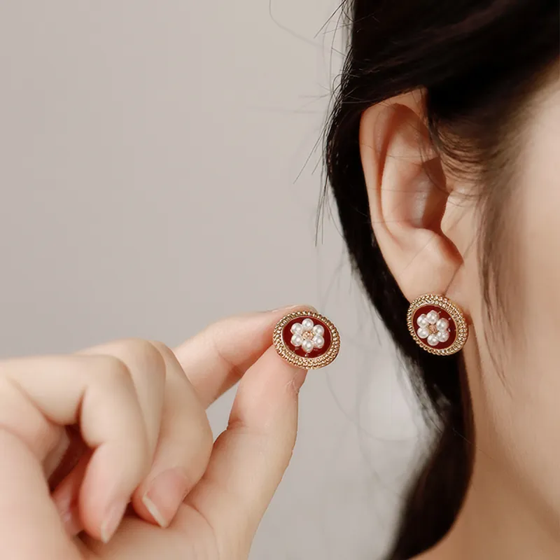 NATURALLYJOJO Faux Pearl Earrings Women's Red-2