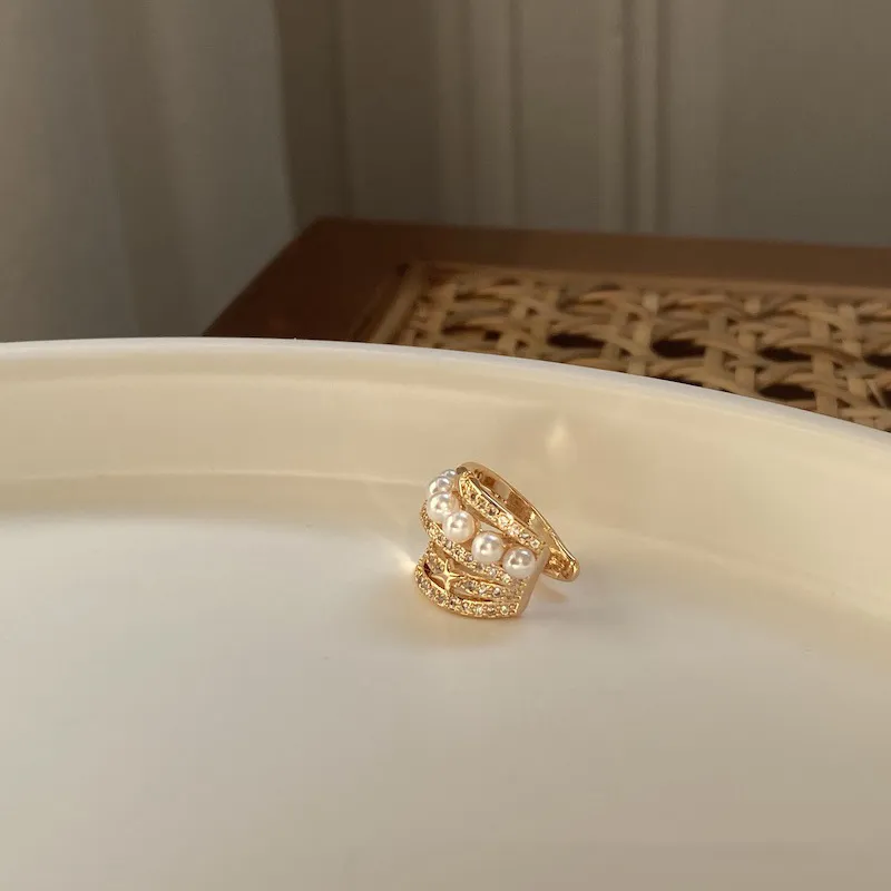 NATURALLYJOJO Faux Pearl Zircon Clip On Earrings Women's Gold-5