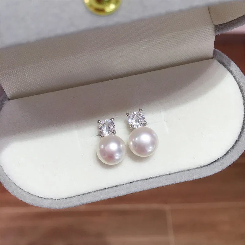 NATURALLYJOJO 925 Sterling Silver Needle Zircon Freshwater Pearl Earrings Women's Gold/Silver-10
