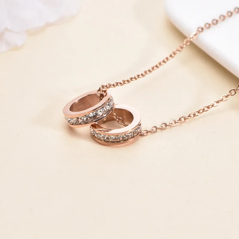 NATURALLYJOJO Titanium Steel Zircon Necklaces Women's Rose Gold-5